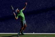 Five-time Indian Wells champ serves against Aleksandar Vukic